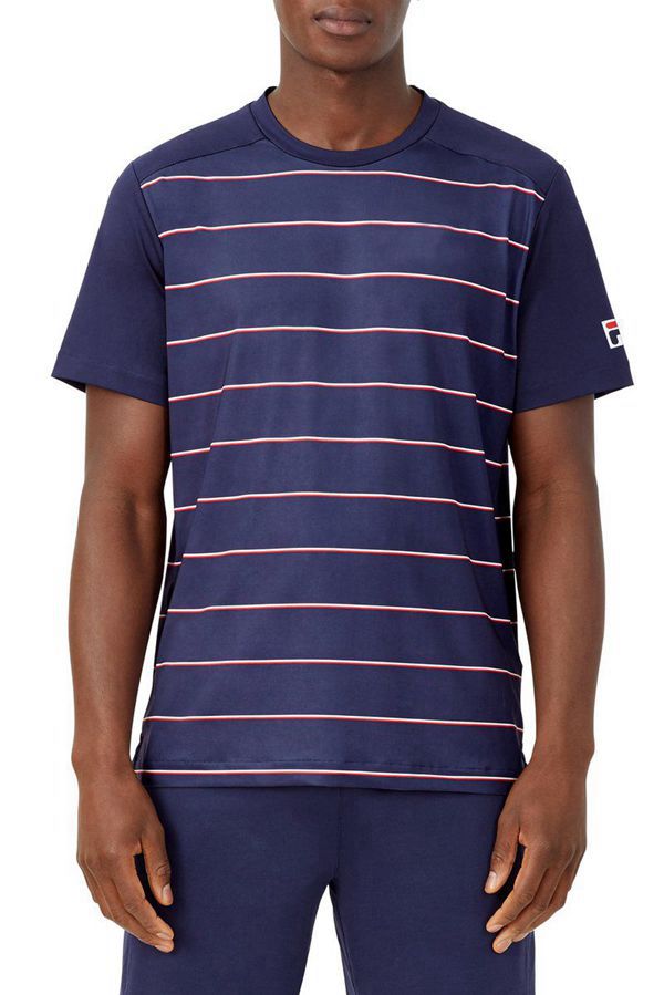 Tops Fila Homem Azul Marinho/Azul Marinho Listrada - Fila Heritage Stripe Crew Portugal Lisboa,MZTU-